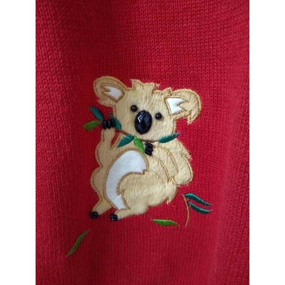 Quacker Factory Sweater Women's Medium Red Koala Bear Appliques Vintage 90s - Picture 3 of 7